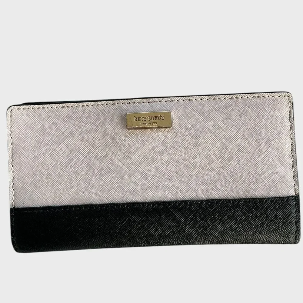 Kate Spade New York Saffiano Leather Colorblock Long Wallet Bifold Clutch Black